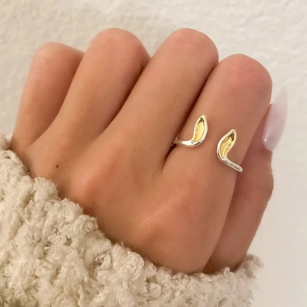 925 Sterling Silver & Gold Two Tone Ring Bunny Ears Ring Dainty Stackable Ring